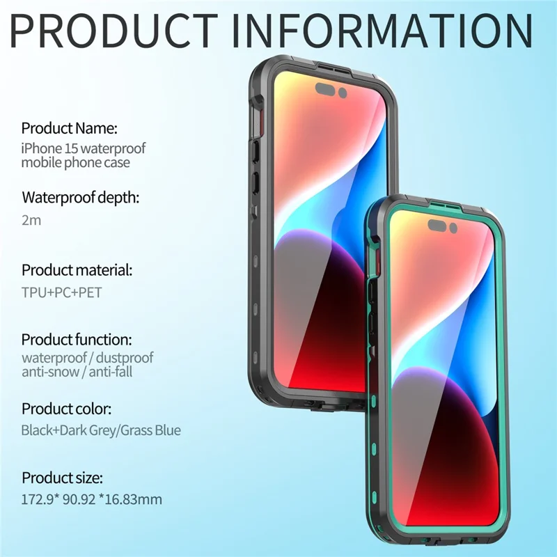 SHELLBOX Dot+ Series Magnetic Case for iPhone 15 Pro Max IP68 Waterproof Clear PC+TPU Phone Shell Compatible with MagSafe - Blue