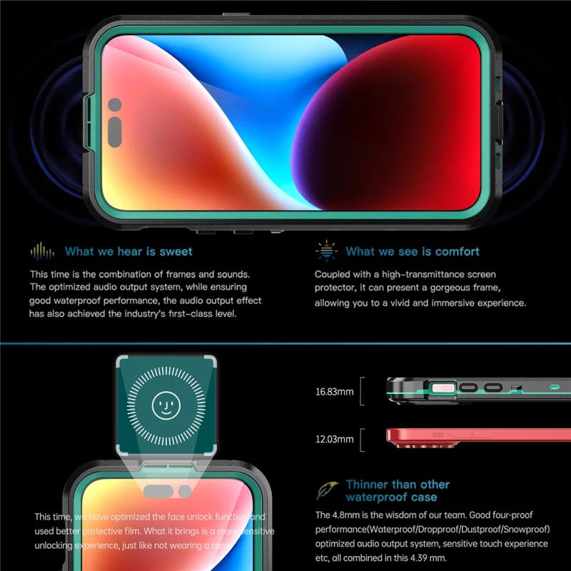 SHELLBOX Dot+ Series Magnetic Case for iPhone 15 Pro Max IP68 Waterproof Clear PC+TPU Phone Shell Compatible with MagSafe - Blue