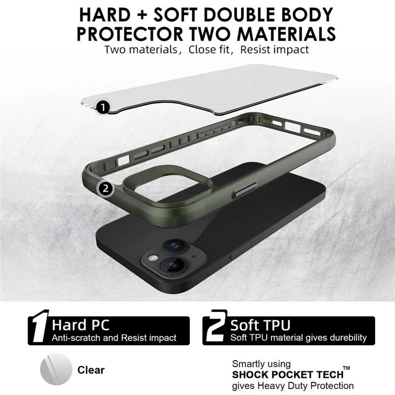 Combat X Mode Series for iPhone 15 Plus / 14 Plus TPU + PC Phone Case Four Corner Shockproof Back Cover - Army Green