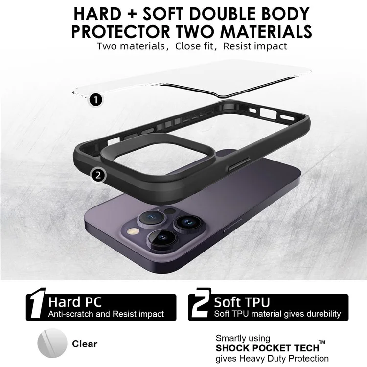 Combat X Mode Series for iPhone 15 Pro Four Corner Anti-drop Cover TPU + PC Cell Phone Case - Black