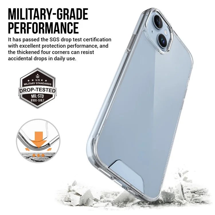 Space Series Clear Case para iPhone 15, Capa de Telefone Anti-amarelecimento de Grau Militar TPU+PC Anti-queda