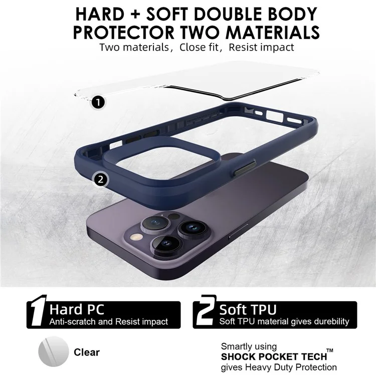 Combat X Mode Series for iPhone 15 Pro Max Four Corner Anti-drop Case TPU + PC Anti-scratch Phone Cover - Blue