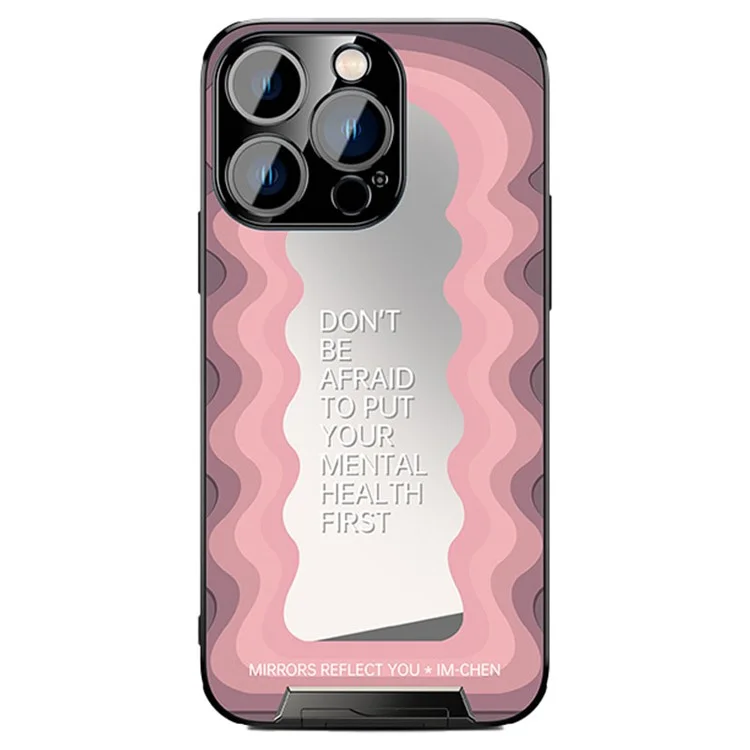 IM-CHEN Phone Case for iPhone 14 Pro Max , Inspirational Word Mirror TPU+PC Cover with Pull-out Kickstand - Pink