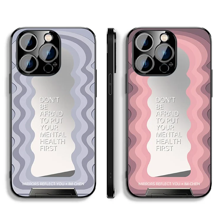IM-CHEN Phone Case for iPhone 14 Pro Max , Inspirational Word Mirror TPU+PC Cover with Pull-out Kickstand - Pink