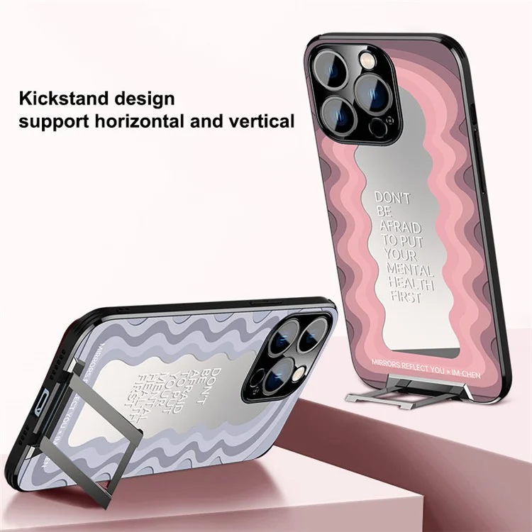 IM-CHEN Phone Case for iPhone 14 Pro Max , Inspirational Word Mirror TPU+PC Cover with Pull-out Kickstand - Pink
