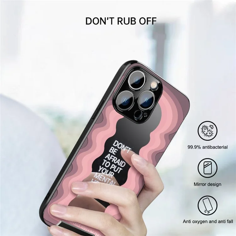 IM-CHEN Phone Case for iPhone 14 Pro Max , Inspirational Word Mirror TPU+PC Cover with Pull-out Kickstand - Pink