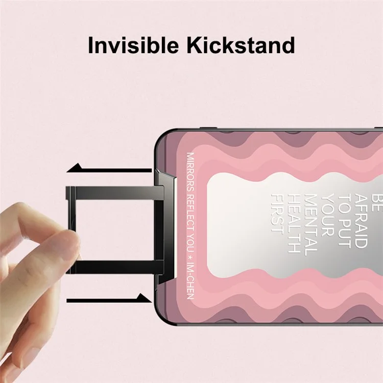 IM-CHEN Phone Case for iPhone 14 Pro Max , Inspirational Word Mirror TPU+PC Cover with Pull-out Kickstand - Pink