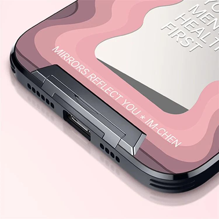 IM-CHEN Phone Case for iPhone 14 Pro Max , Inspirational Word Mirror TPU+PC Cover with Pull-out Kickstand - Pink