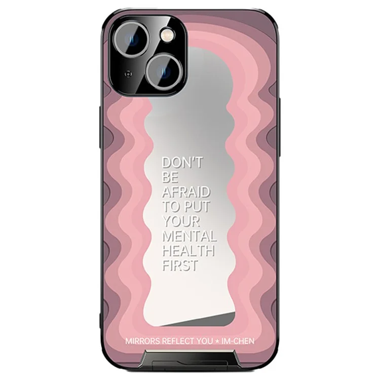 IM-CHEN TPU+PC Shell for iPhone 13 Inspirational Word Mirror Phone Case with Pull-out Kickstand - Pink