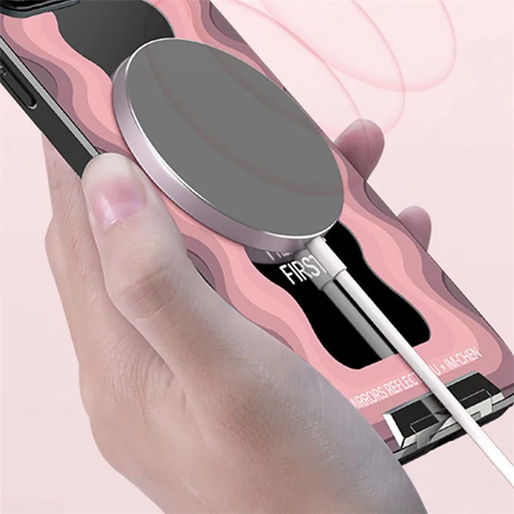 IM-CHEN TPU+PC Shell for iPhone 13 Inspirational Word Mirror Phone Case with Pull-out Kickstand - Pink