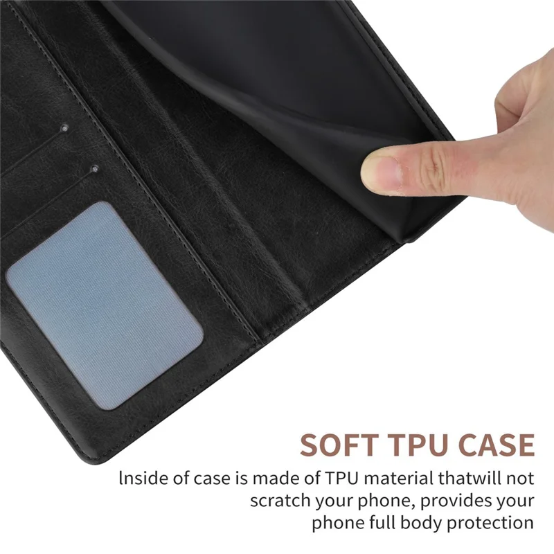 HT01 Y-shaped Line Imprinting Phone Case for iPhone 15 , PU Leather Wallet Stand Anti-drop Cover - Black