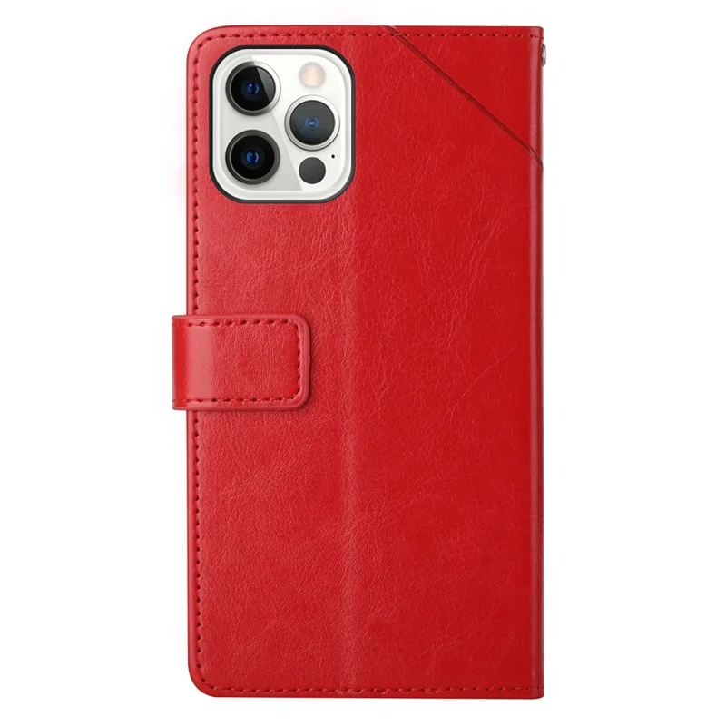 Funda de Teléfono HT01 para iPhone 15 Pro, Línea en Forma de Y, Imitación de Cartera, Soporte, a Prueba de Caídas, Cubierta de Cuero PU - Rojo