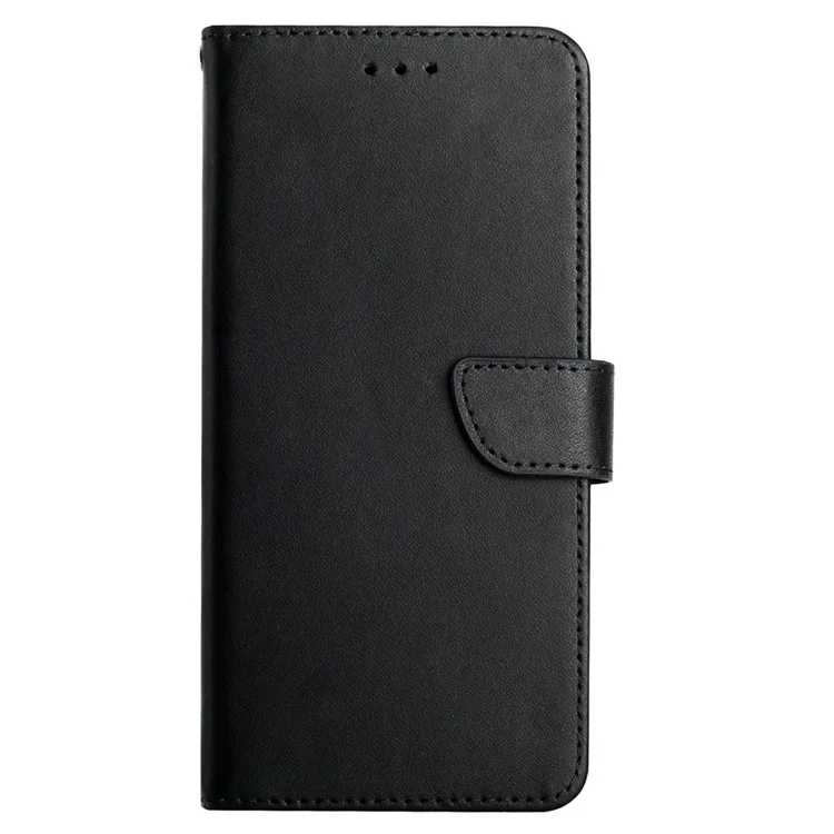HT02 Wallet Stand Case für iPhone 15 Pro Stoßfest, echtes Büffelleder, Nappa-Textur, Handyhülle - Schwarz