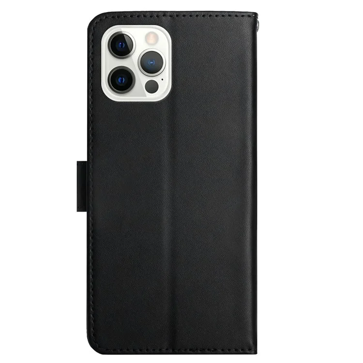 HT02 Wallet Stand Case für iPhone 15 Pro Stoßfest, echtes Büffelleder, Nappa-Textur, Handyhülle - Schwarz