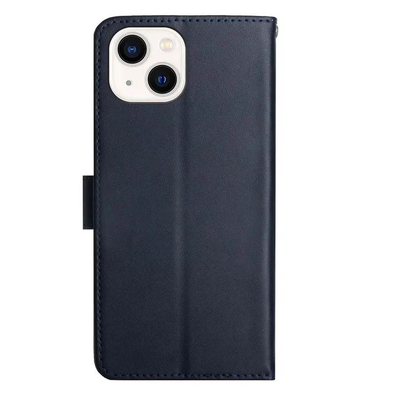 HT02 для iPhone 15 Plus Бумажник Стенд Дело Натуральная Кожа Корова Nappa Текстура Чехол для Телефона - Синий 