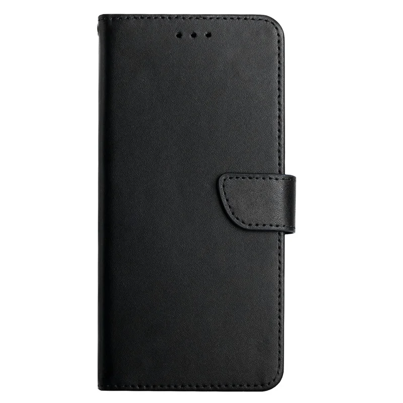 HT02 Wallet Stand Case für iPhone 15 Echtes Kuhledernappa-Textur stoßfeste Handyhülle - Schwarz
