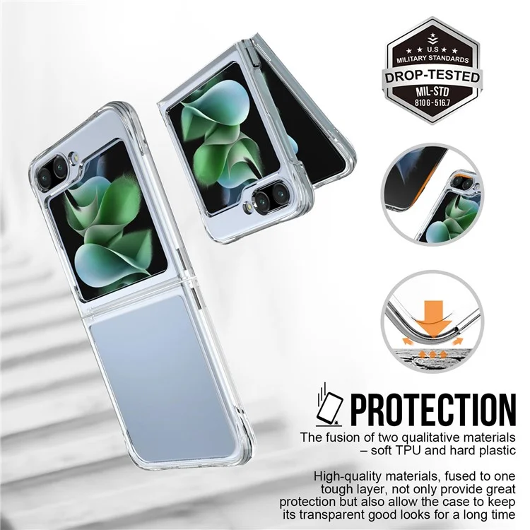 Pour Samsung Galaxy Z Flip5 5G Transparent Phone Case PC+TPU Anti-drop Cover with Electroplating Button