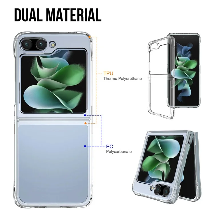 Pour Samsung Galaxy Z Flip5 5G Transparent Phone Case PC+TPU Anti-drop Cover with Electroplating Button