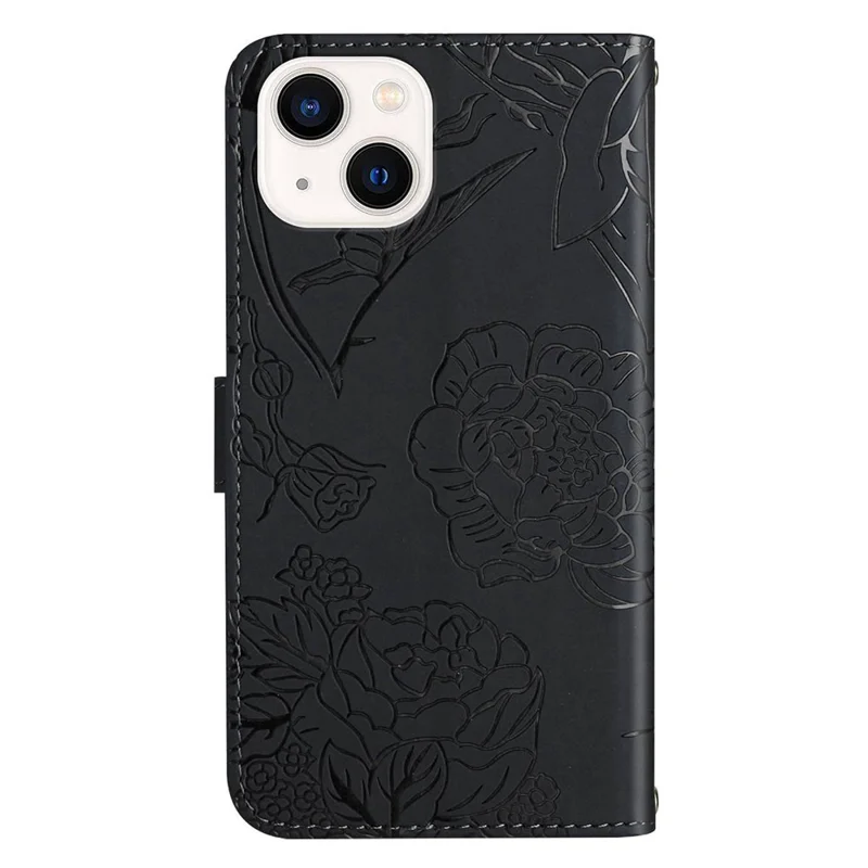 HT03 dla iPhone'a 15 Plus odporna na zarysowania nakładka z imitacji skóry PU z uchwytem i portfelem z opaską na nadgarstek - Czarny