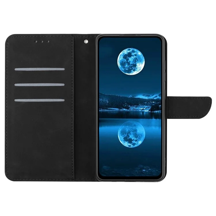 HT05 Lederhülle für iPhone 15 Skin-Touch Flip Stand Wallet Mit Aufdruck Telefonhülle - Schwarz