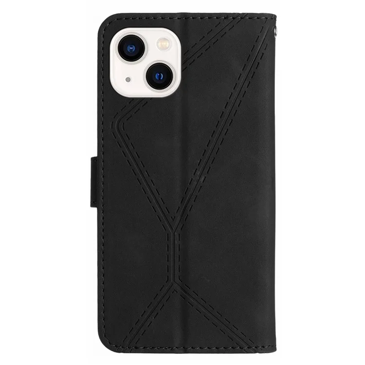 HT05 Lederhülle für iPhone 15 Skin-Touch Flip Stand Wallet Mit Aufdruck Telefonhülle - Schwarz