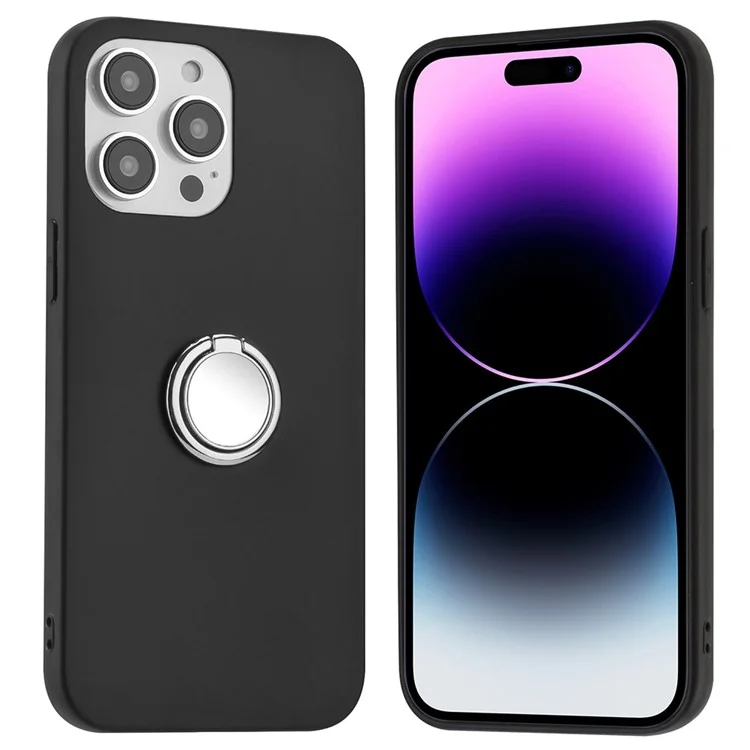 Protective Cover for iPhone 15 Pro , Matte TPU Case Mirror-like Ring Kickstand Phone Shell - Silver