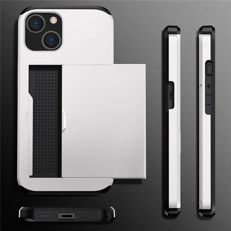 Card Holder Phone Case for iPhone 15 Plus , TPU + PC Dual Layer Anti-drop Phone Cover - White