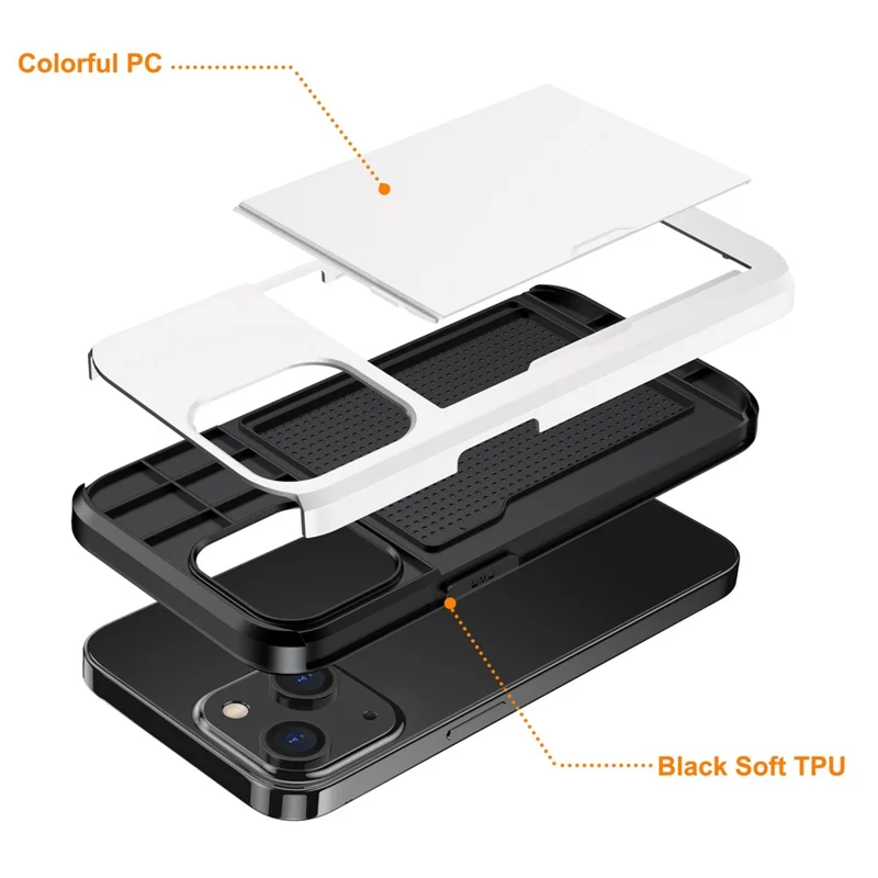 Card Holder Phone Case for iPhone 15 Plus , TPU + PC Dual Layer Anti-drop Phone Cover - White