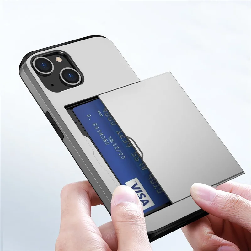 Card Holder Phone Case for iPhone 15 Plus , TPU + PC Dual Layer Anti-drop Phone Cover - Grey