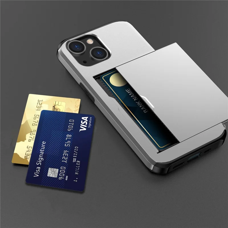 Card Holder Phone Case for iPhone 15 Plus , TPU + PC Dual Layer Anti-drop Phone Cover - Grey