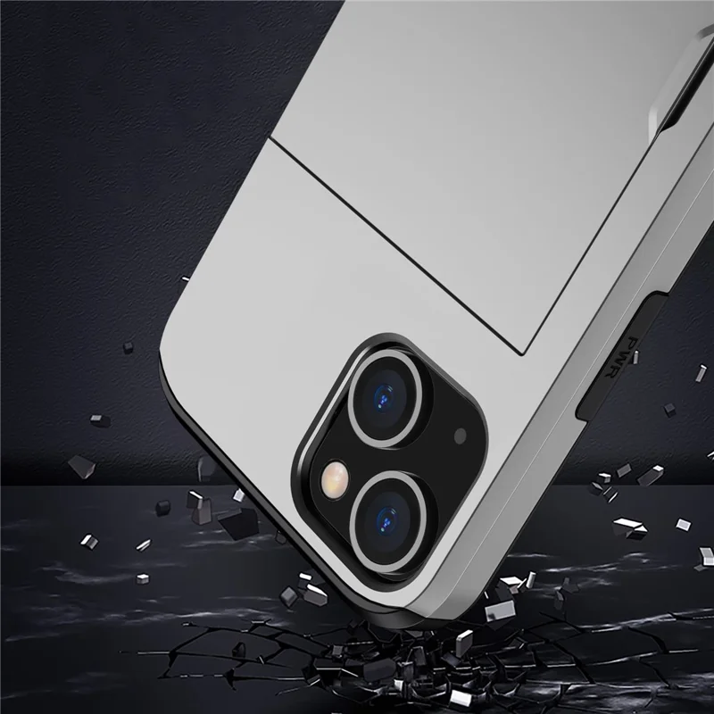Card Holder Phone Case for iPhone 15 Plus , TPU + PC Dual Layer Anti-drop Phone Cover - Silver