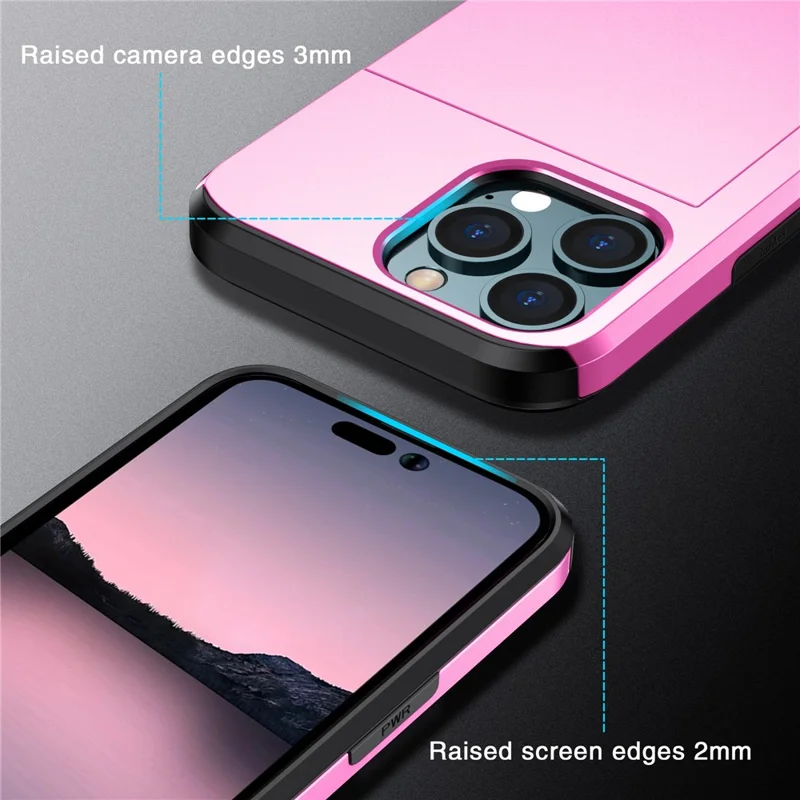 Slide Card Holder Phone Cover for iPhone 15 Pro , TPU + PC Dual Layer Phone Protective Case - Pink