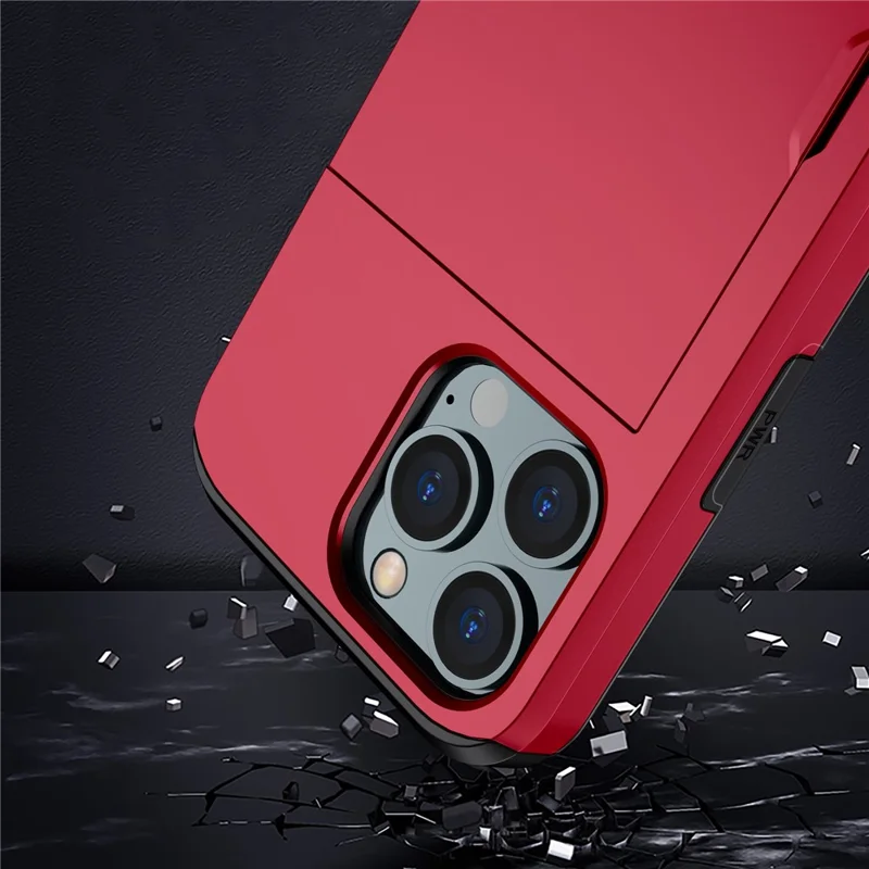 Чехол-держатель для телефона Slide Card для iPhone 15 Pro, двухслойный защитный чехол из TPU + PC - красный