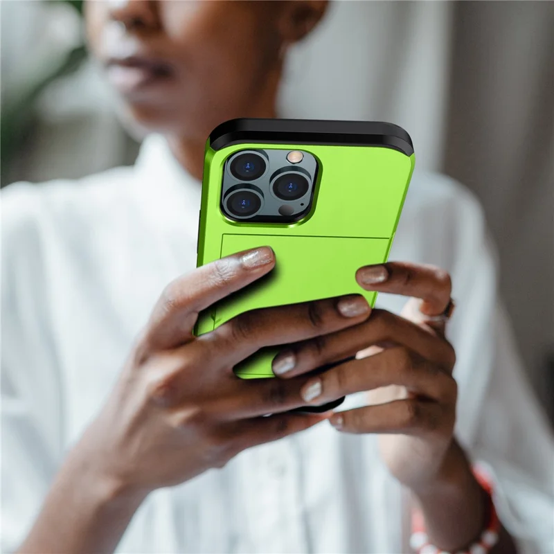 Слайд-чехол для телефона для iPhone 15 Pro, двухслойный защитный чехол из TPU + PC - зеленый