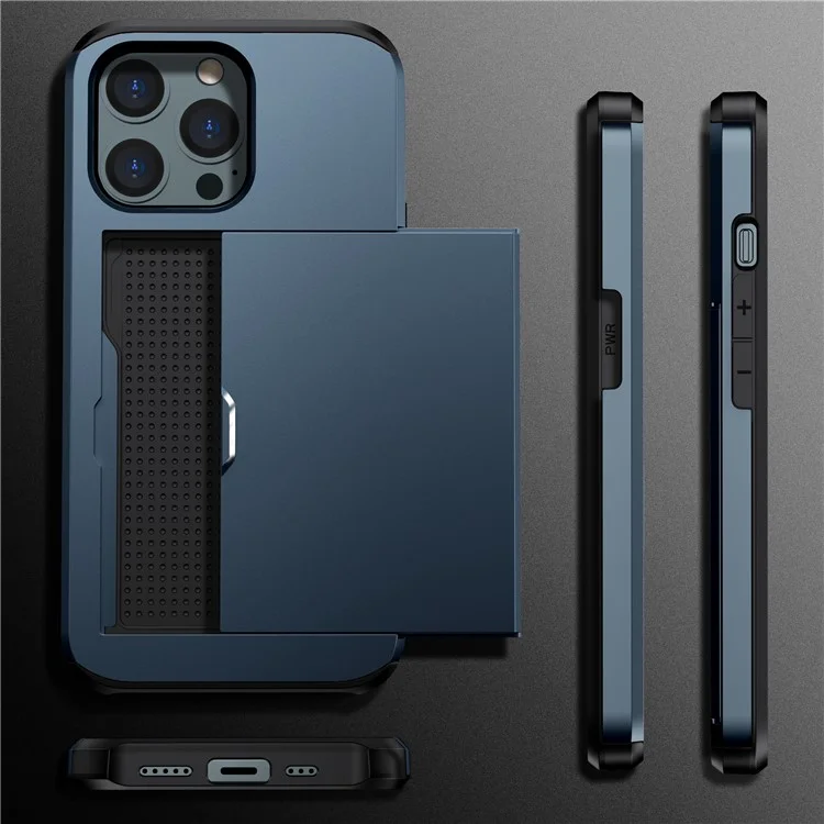 Phone Case with Slide Card Holder for iPhone 15 Pro Max , Anti-scratch TPU + PC Phone Cover - Navy Blue