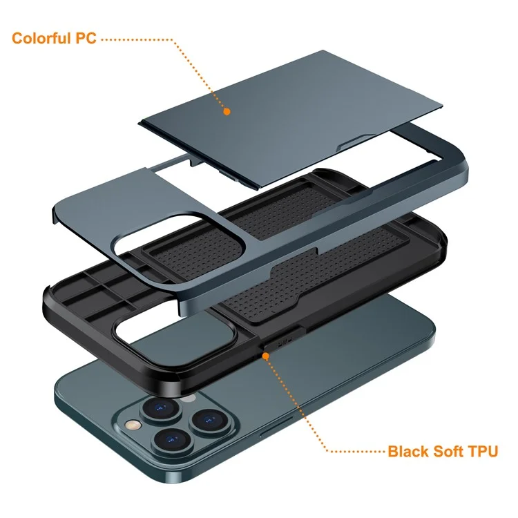 Phone Case with Slide Card Holder for iPhone 15 Pro Max , Anti-scratch TPU + PC Phone Cover - Navy Blue