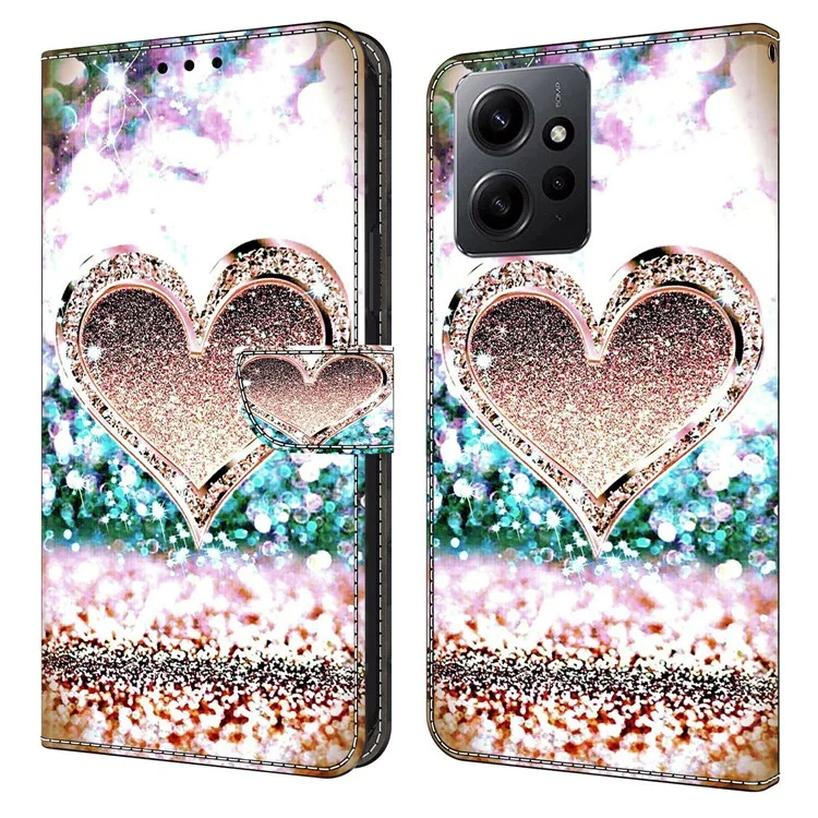 For Xiaomi Redmi Note 12 4G PU Leather Flip Phone Case 3D Pattern Printed Wallet Stand Cover - Pink Diamond Heart