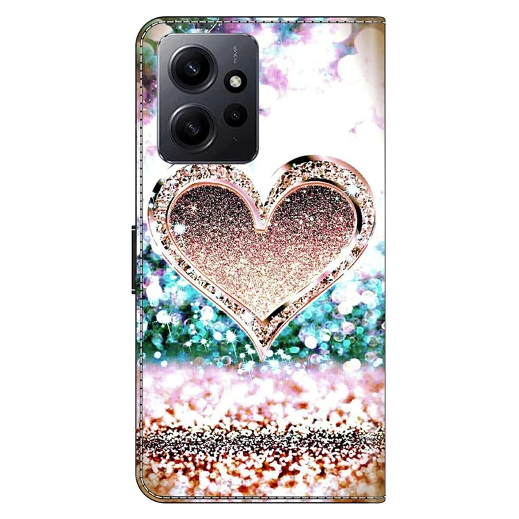 For Xiaomi Redmi Note 12 4G PU Leather Flip Phone Case 3D Pattern Printed Wallet Stand Cover - Pink Diamond Heart