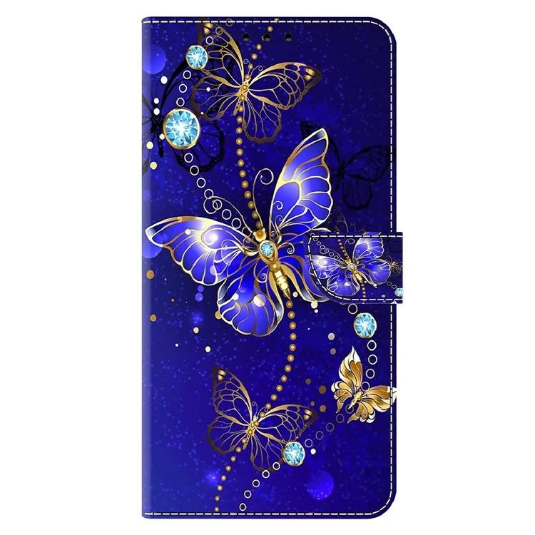 Para Xiaomi Redmi Note 12 4G Funda de Teléfono de Cuero PU Flip 3D Pattern Printed Wallet Stand Cover - Diamond Butterfly