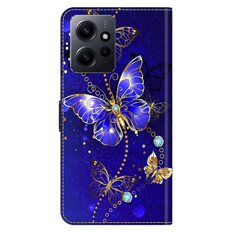 Para Xiaomi Redmi Note 12 4G Funda de Teléfono de Cuero PU Flip 3D Pattern Printed Wallet Stand Cover - Diamond Butterfly