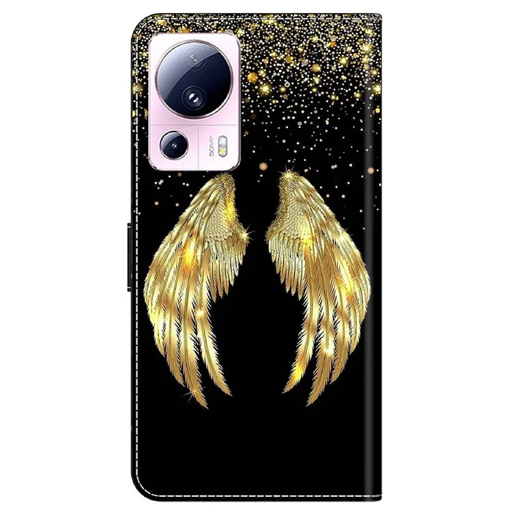 Чехол для Xiaomi 13 Lite / Civi 2 5G из искусственной кожи с 3D-принтом, откидной, с бумажником - Золотое крыло
