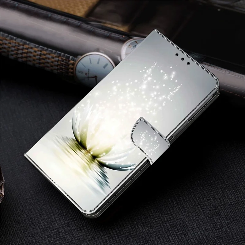 For Google Pixel 7a 3D Pattern Printing Leather Phone Case Stand Wallet Folio Cover - Lotus