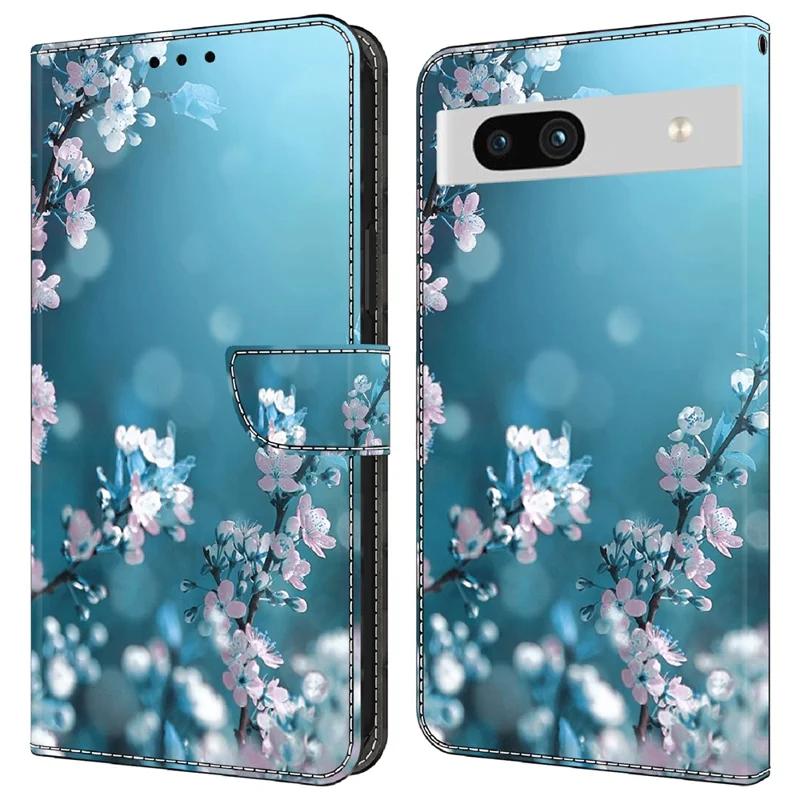 For Google Pixel 7a 3D Pattern Printing Leather Phone Case Stand Wallet Folio Cover - Plum Blossoms