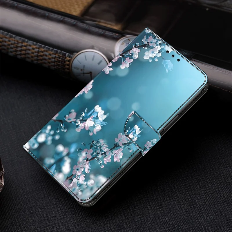 For Google Pixel 7a 3D Pattern Printing Leather Phone Case Stand Wallet Folio Cover - Plum Blossoms