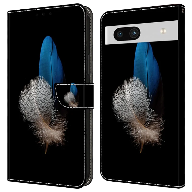 For Google Pixel 7a 3D Pattern Printing Leather Phone Case Stand Wallet Folio Cover - Two Feathers