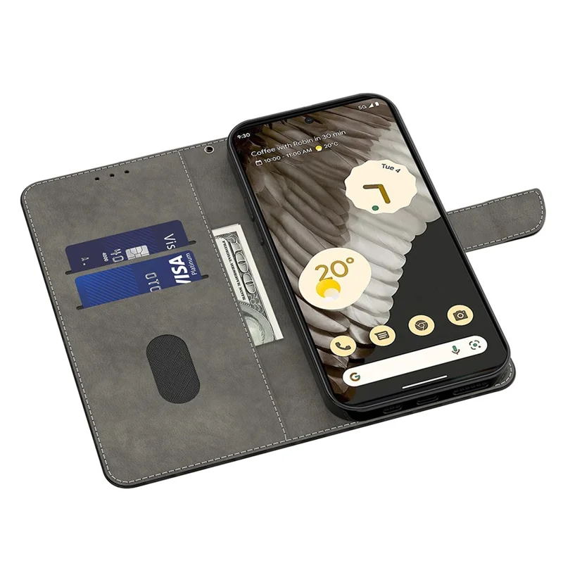 For Google Pixel 7a 3D Pattern Printing Leather Phone Case Stand Wallet Folio Cover - Two Feathers
