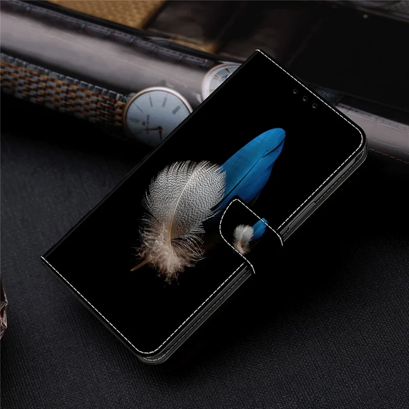 For Google Pixel 7a 3D Pattern Printing Leather Phone Case Stand Wallet Folio Cover - Two Feathers