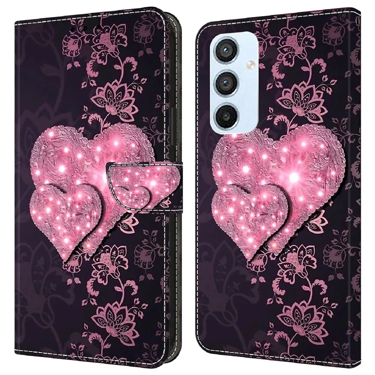 Wallet Case for Samsung Galaxy A54 5G , PU Leather 3D Pattern Printed Stand Protective Phone Cover - Lace Hearts