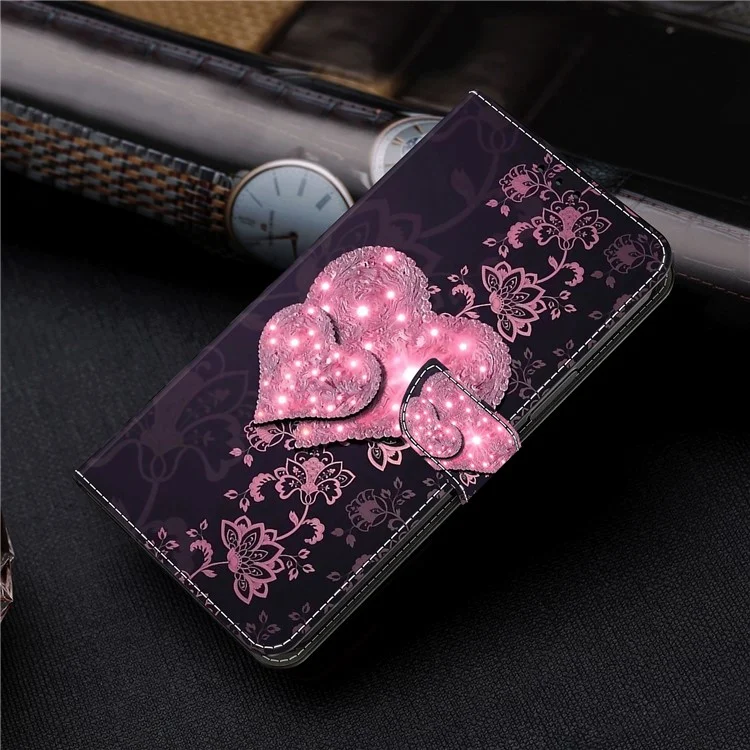 Wallet Case for Samsung Galaxy A54 5G , PU Leather 3D Pattern Printed Stand Protective Phone Cover - Lace Hearts