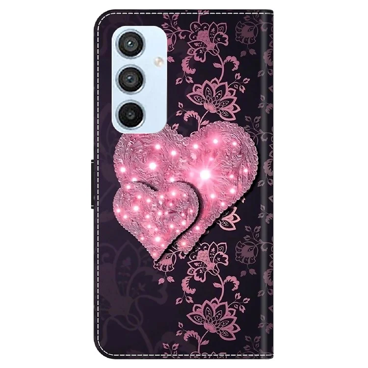 Wallet Case for Samsung Galaxy A54 5G , PU Leather 3D Pattern Printed Stand Protective Phone Cover - Lace Hearts